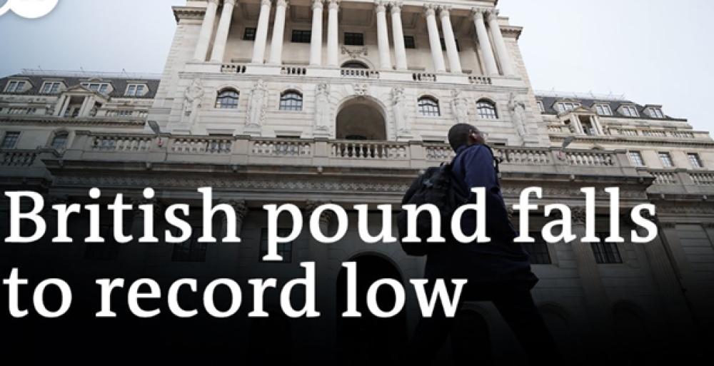 Sterling falls to record low, S&P 500 closes at 21-month low